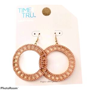 NEW Time and Tru Pink and Gold Dangling Hoop Earrings